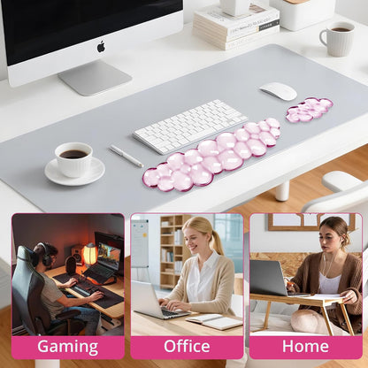 Keyboard Wrist Rest Set — Ergonomic Cloud Gel Wrist Rest Keyboard and Mouse Pad, Non-Slip Desk Accessories for Office and Home（White）