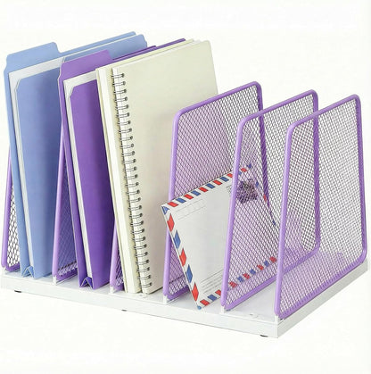 AUPSEN 5-Section File Organizer for Desk, Wood Mesh Desktop File Organizer, File Sorter Storage Rack, Vertical Folder Holder for Files, Magazines, Books (Black)
