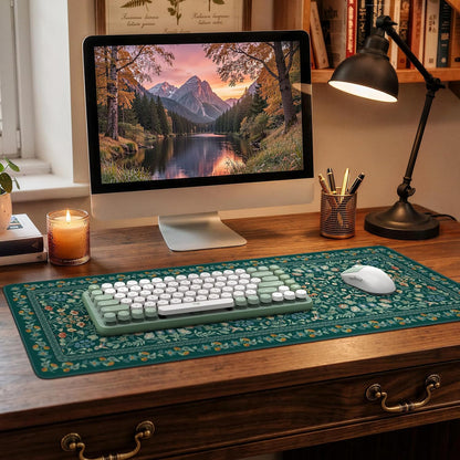 iCasso Desk Mat for Keyboard and Mouse, Large Mouse Pad, Desk Pad Mat, Anti-Slip Big Mousepad with Stitched Edges for Computer Desktop(Deep Green)