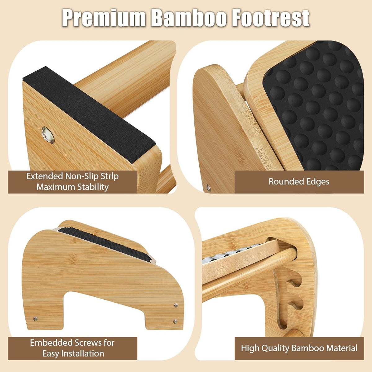 Upgraded Under Desk footrest- Bamboo Ergonomic Adjustable Footrest with 3 Height & Angle Settings,Pebble Massage Surface for Improved Posture and Blood Circulation,Home & Office