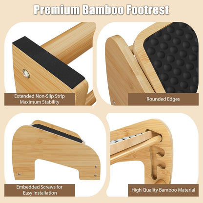 Upgraded Under Desk footrest- Bamboo Ergonomic Adjustable Footrest with 3 Height & Angle Settings,Pebble Massage Surface for Improved Posture and Blood Circulation,Home & Office
