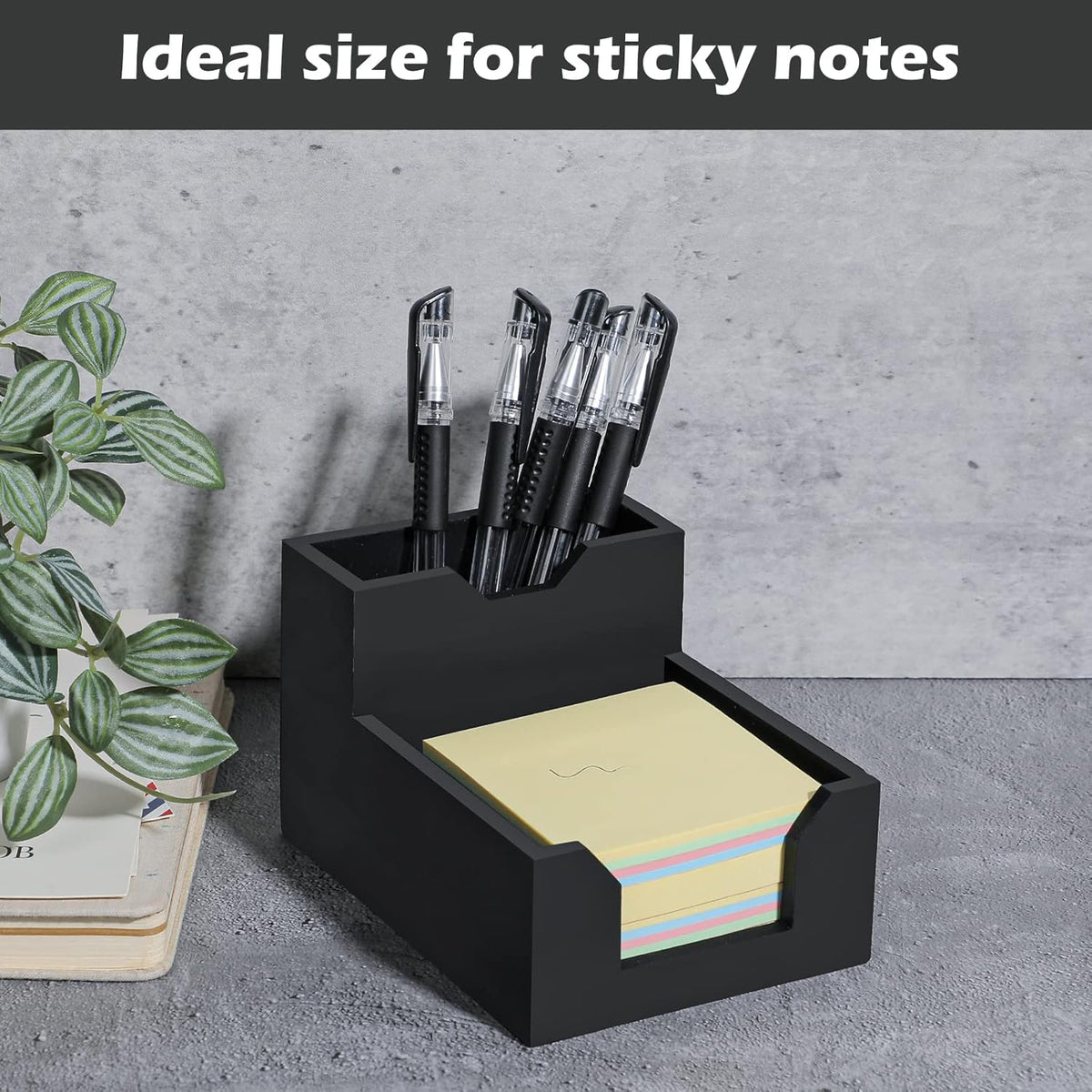 Black Sticky Note Holder, Silicone Memo Holder with Pen or Card Slots, Sticky Note Dispenser, Fits 3x3 Inches Sticky Notes
