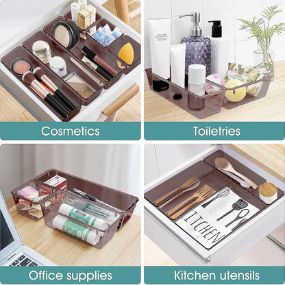 WOWBOX 25 PCS Clear Plastic Drawer Organizer Set, 4 Sizes Desk Drawer Divider Organizers and Storage Bins for Makeup, Jewelry, Gadgets for Kitchen, Bedroom, Bathroom, Office