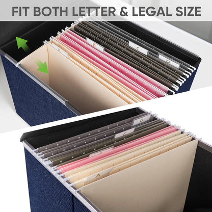 BALEINE File Organizer Box with Lid, Collapsible File Folder Organizer with Plastic Slide, Hanging File Folder Box for Office Document Storage (Black)