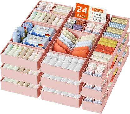 Drawer Organizer Clothes, Dresser Organizer, Foldable Closet Organizers and Storage, Fabric Dresser Bins, Drawer Dividers for Nursery, Baby Clothes, Underwears, Sock (Beige)