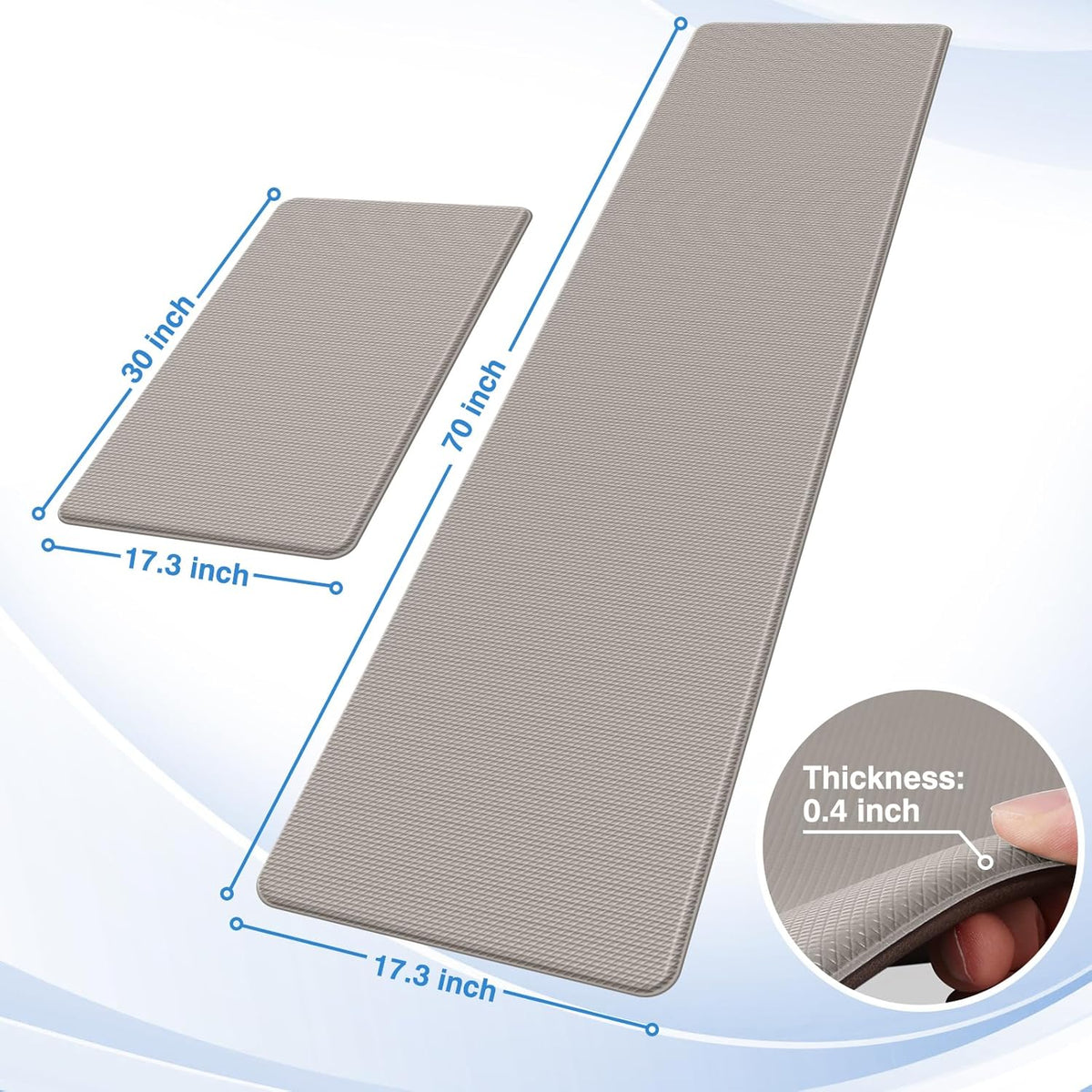 StepRite Kitchen Mats, 2PCS Kitchen Rugs, Cushioned Anti Fatigue Kitchen Mats for Floor, Non-Slip Standing Desk Mat, Waterproof Kitchen Rug Set for Kitchen, Floor, Office, 17.3"x30"+17.3"x47", Black