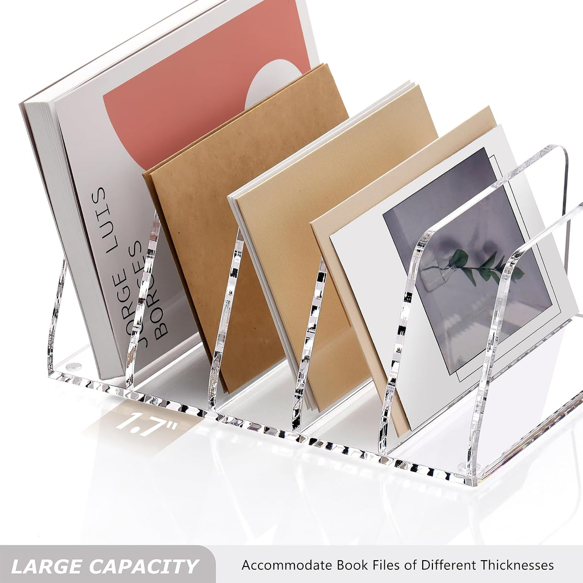 SANRUI Acrylic Mail Sorter Desktop Organizer Holder with Drawer, 5 Compartments Clear Small File Script Letter Document Storage for Desk Bill Filling Envelope Holder Office, Home, School Organization