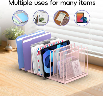 File Organizer for Desk, 5-Section Vertical File Sorter, Paper Holder Organizer Standing Metal File Folder for Office Home Classroom, Black