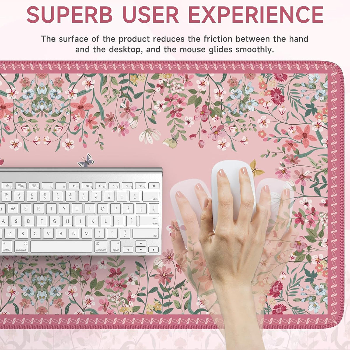 Desk Mat,Mouse Pad for Office Desk,35.4x15.7in,Pink Flowers