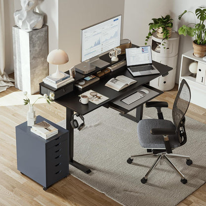 48 * 24 Inch Electric Standing Desk with Shelf & Led, Dark Walnut