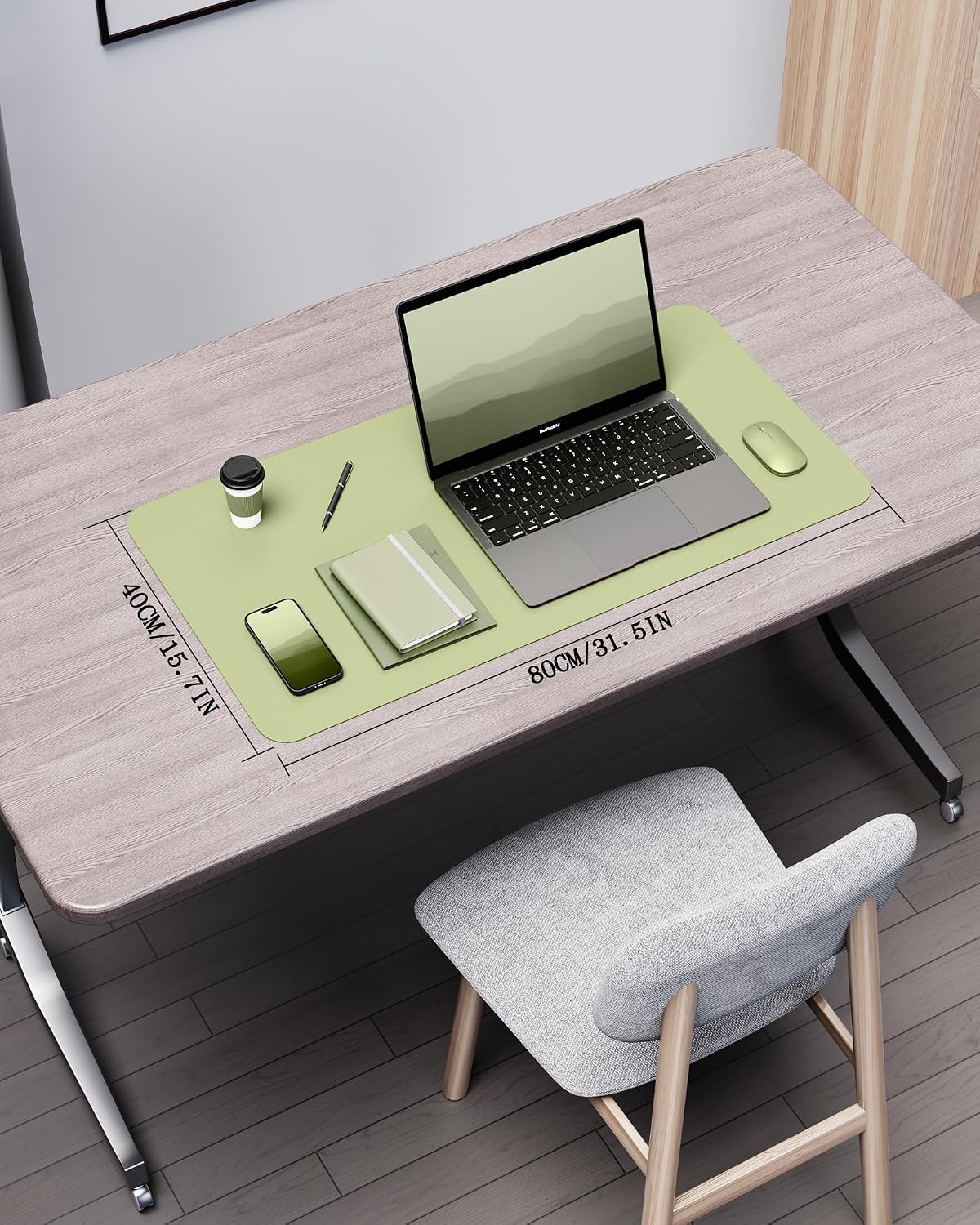 Double-Sided Desk Pad, 31.5"x15.7"Leather Desk Mat, Eco Cork Desk Pad Protector,Large Mouse Pad,Waterproof Desk Blotter for Office/Home(Coffee)