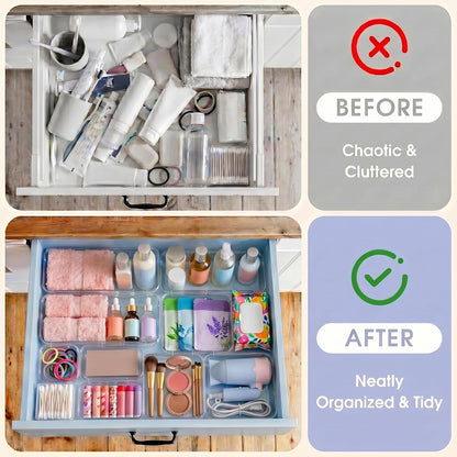 Expandable Clear Drawer Organizer, 3-Size Extendable Drawer Divider, Adjustable Plastic Storage Box, Arcrylic Storage Bins for Makeup Vanity Drawer Dresser DIY Desk Office Kitchen Utensils