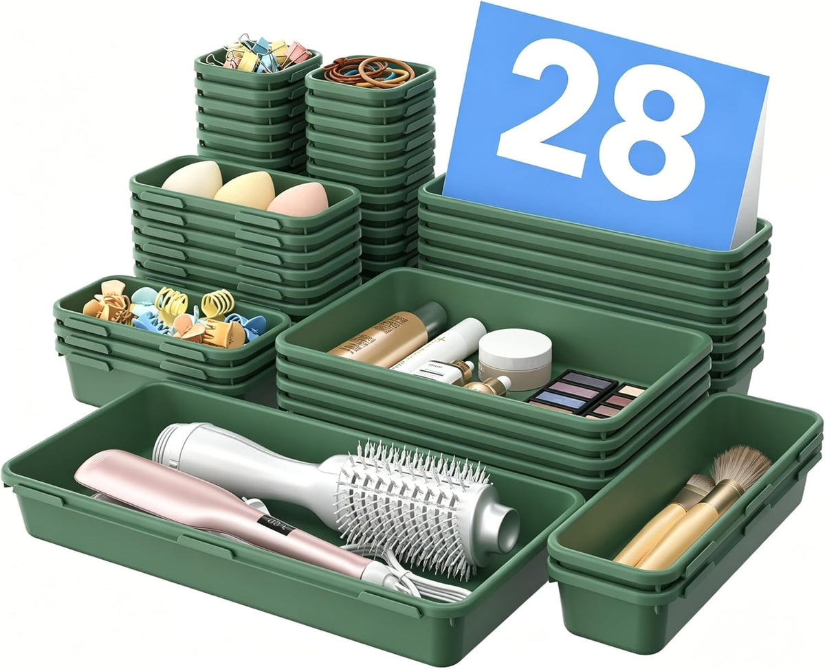 A-LuGei 【Military Grade】 Drawer Organizer, 【𝟱𝗦𝗶𝘇𝗲】 Makeup organizer, 【Holds 177 Items】 Bathroom Organizers and Storage, Organization and Storage, Desk Drawer Organizer for Vanity (Clear)