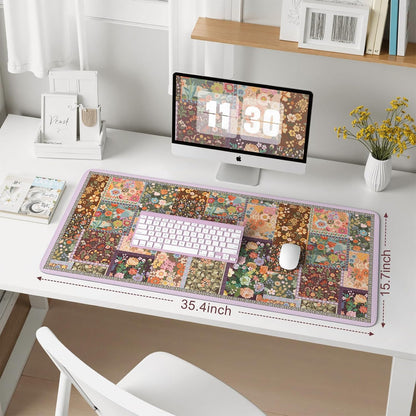 Desk Mat,Mouse Pad for Office Desk,35.4x15.7in,Pink Flowers