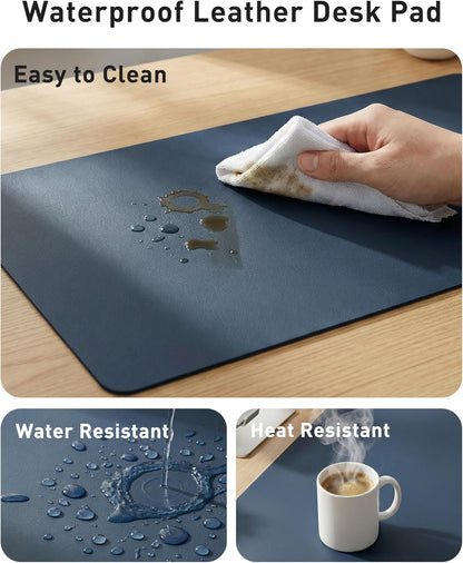 Aothia Leather Office Desk Pad Protector, Non-Slip PU Leather Desk Blotter, Waterproof Laptop Writing Mouse Pad for Office and Home, Black, 31.5" x 15.7" - Colors B