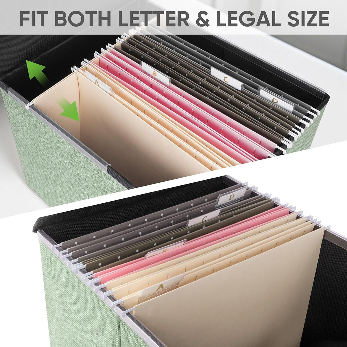 BALEINE File Organizer Box with Lid, Collapsible File Folder Organizer with Plastic Slide, Hanging File Folder Box for Office Document Storage (Black)