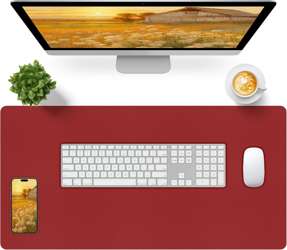 Bloss Leather Desk Pad and Keyboard Wrist Rest, Large Mouse Pad + Keyboard Pad+Mouse Wrist Support, Non-Slip Desk Mat Protector for Office, Home(31.5×15.7 Inches,Beige) - Colors A