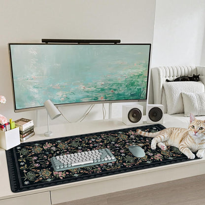 Desk Mat,Mouse Pad for Office Desk,35.4x15.7in,Pink Flowers
