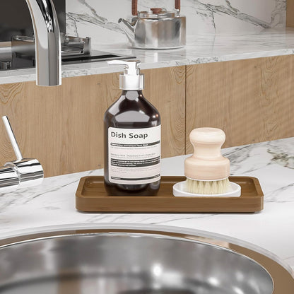 Small Bathroom Vanity Tray for Countertop Makeup Perfume Jewelry Decor Candle Keys, Small Black Kitchen Tray for Soap Dispenser Spice Bamboo Toilet Tray 7.9" L x 4" W x 0.79" H