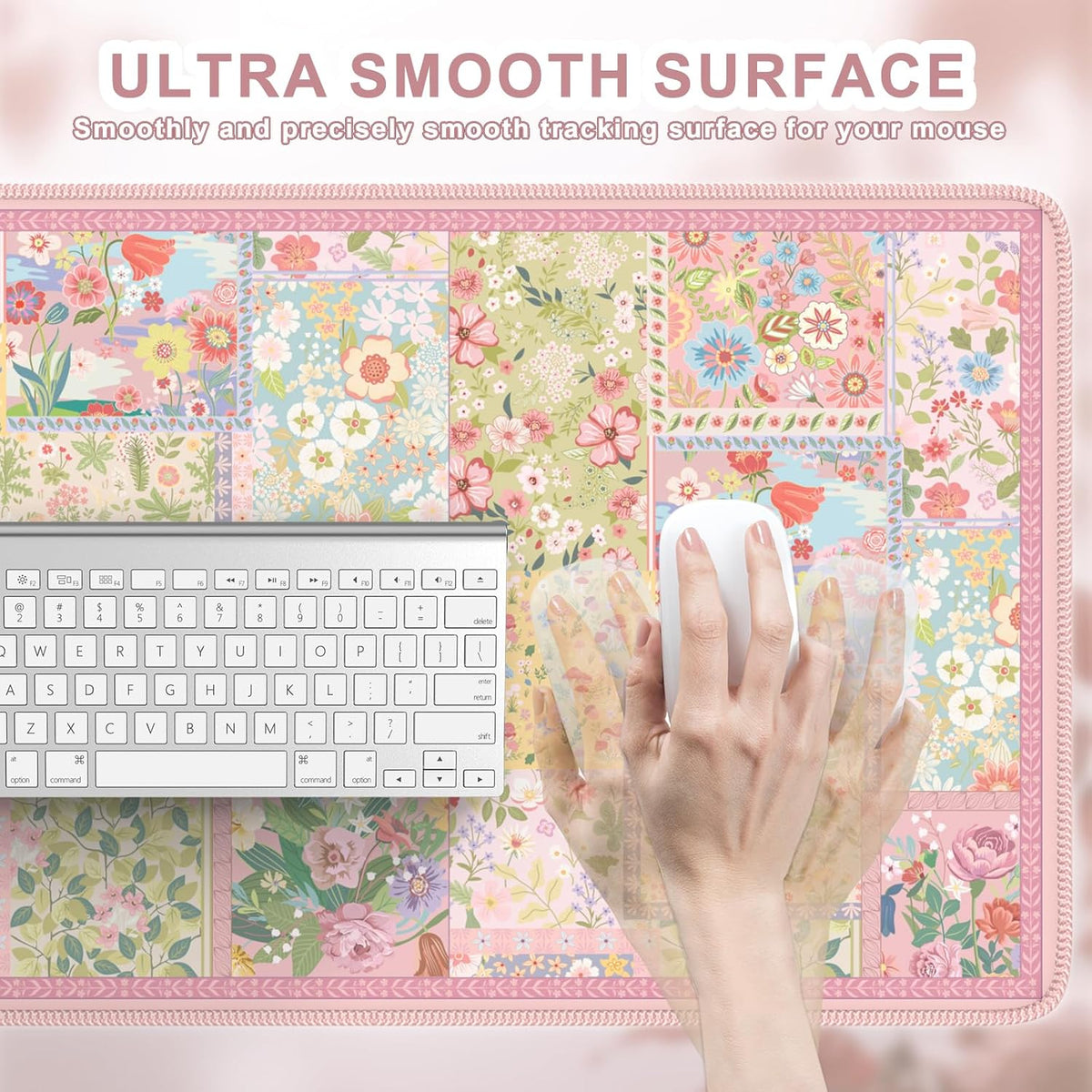 Desk Mat,Mouse Pad for Office Desk,35.4x15.7in,Pink Flowers