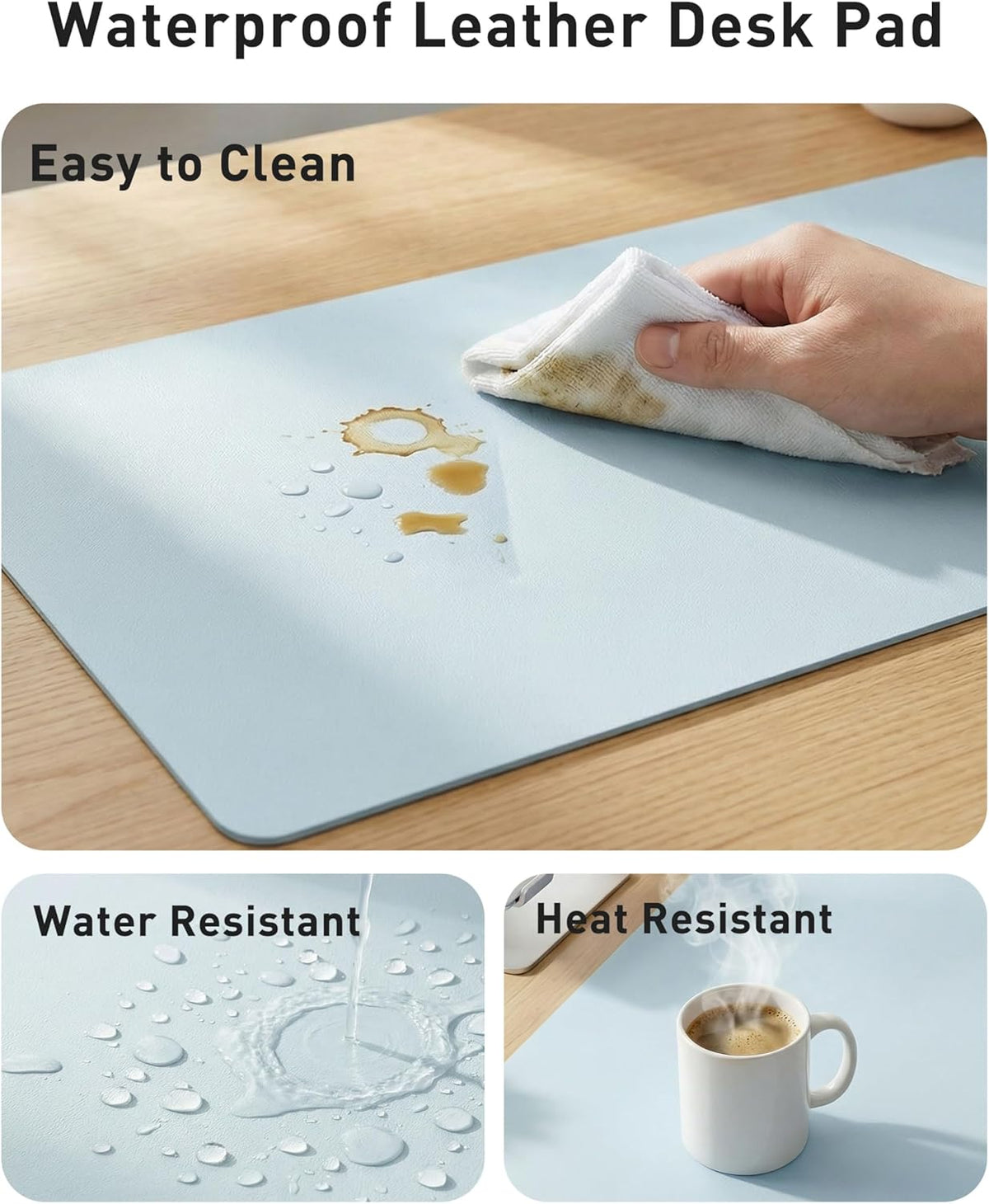 Aothia Leather Office Desk Pad Protector, Non-Slip PU Leather Desk Blotter, Waterproof Laptop Writing Mouse Pad for Office and Home, Black, 31.5" x 15.7" - Colors B