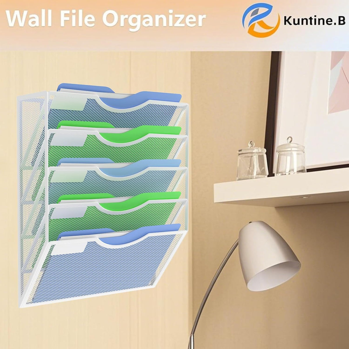 Kuntine.B Wall File Organizer Office Hanging Magazine Holder Wall File Organizer for Office Home (Black, 5 Tier)