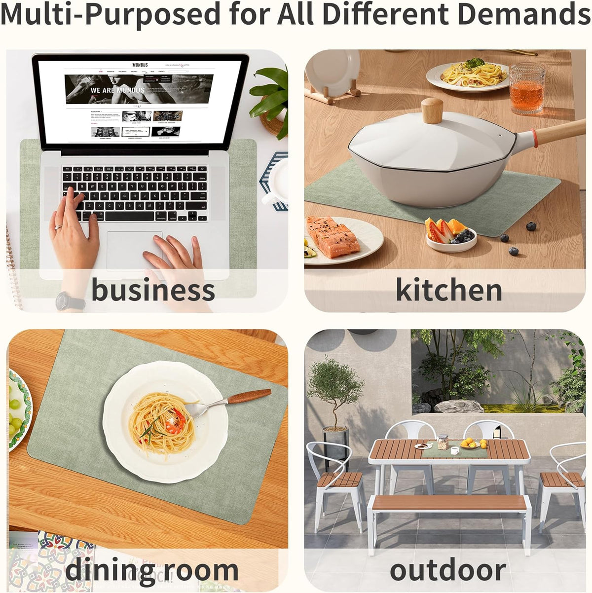 Maxpearl Faux Leather Placemats Set of 6 - Waterproof - Wipe Clean - Heat Resistant - Anti Slip Dining Table Place Mats, Suitable for Indoor & Outdoor Use, 17’’×12’’, Beige