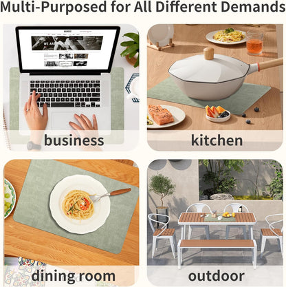 Maxpearl Faux Leather Placemats Set of 6 - Waterproof - Wipe Clean - Heat Resistant - Anti Slip Dining Table Place Mats, Suitable for Indoor & Outdoor Use, 17’’×12’’, Beige