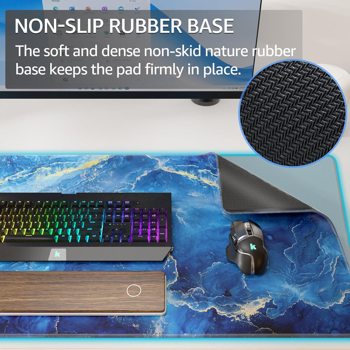 KTRIO Large Gaming Mouse Pad Desk Mat for Gamer, 31.5" x 11.8", Black, XL | Extended Size Design, Superior Micro-Weave Cloth, Non-Slip Rubber Base, Durable Stitched Edges, Water-Resistant Coating