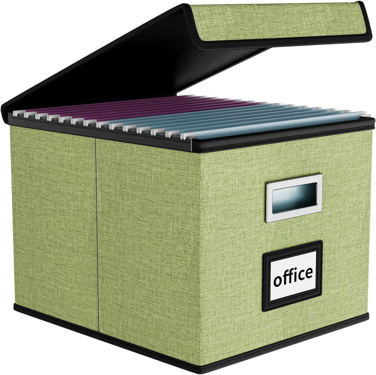 Upgraded Portable File Organizer Box with Lid, Collapsible Linen Hanging Filing Storage Boxes with Plastic Slides, Decorative Home/Office Filing System Box for File and Folders Storage (Gray)