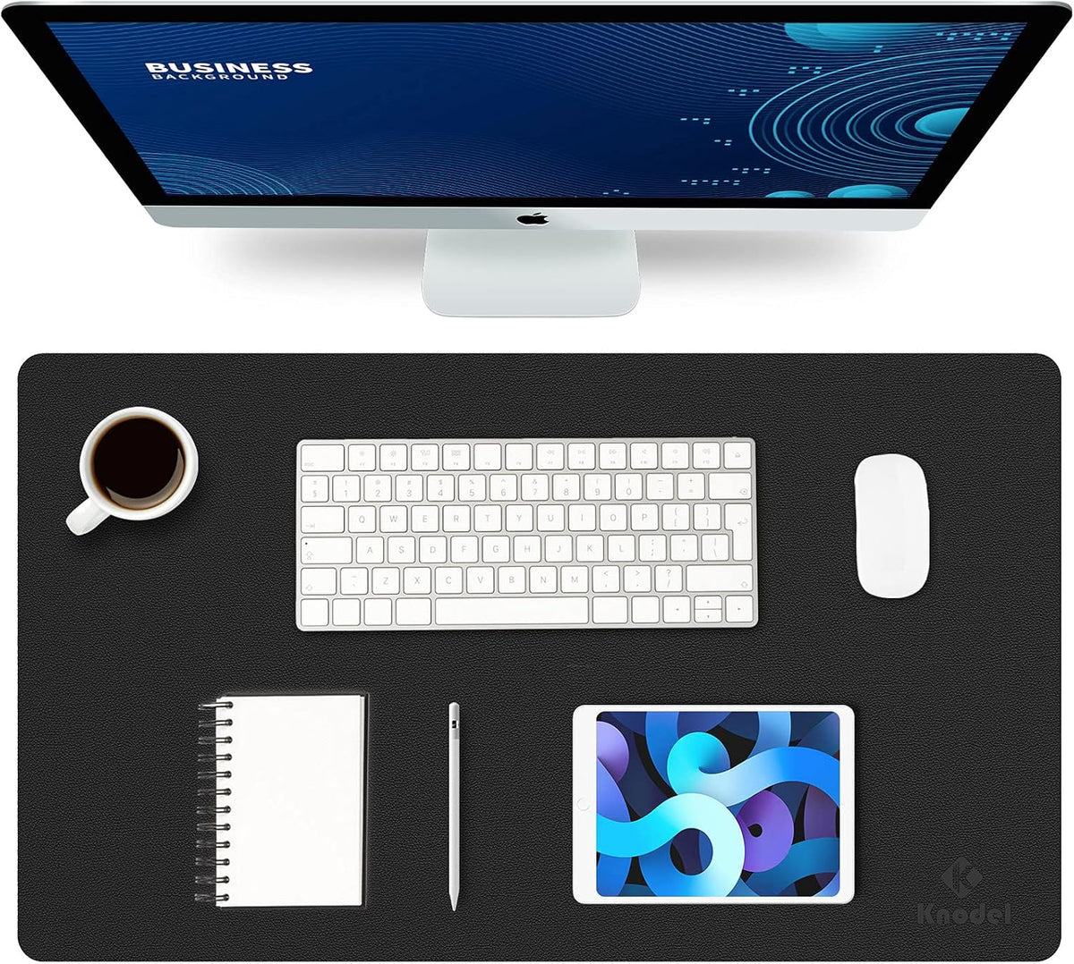 K KNODEL Large Office Leather Desk Mat, Mouse and Keyboard Pad, Computer and Laptop Mat, Desktop Protector and Cover, Writing Pad and Blotter (31.5"x15.7", Black)