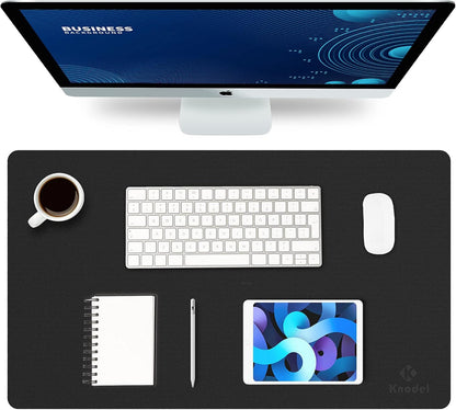 K KNODEL Large Office Leather Desk Mat, Mouse and Keyboard Pad, Computer and Laptop Mat, Desktop Protector and Cover, Writing Pad and Blotter (31.5"x15.7", Black)