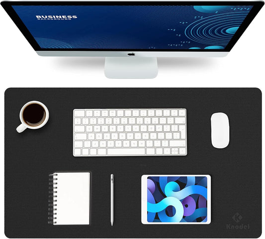 K KNODEL Large Office Leather Desk Mat, Mouse and Keyboard Pad, Computer and Laptop Mat, Desktop Protector and Cover, Writing Pad and Blotter (31.5"x15.7", Black)