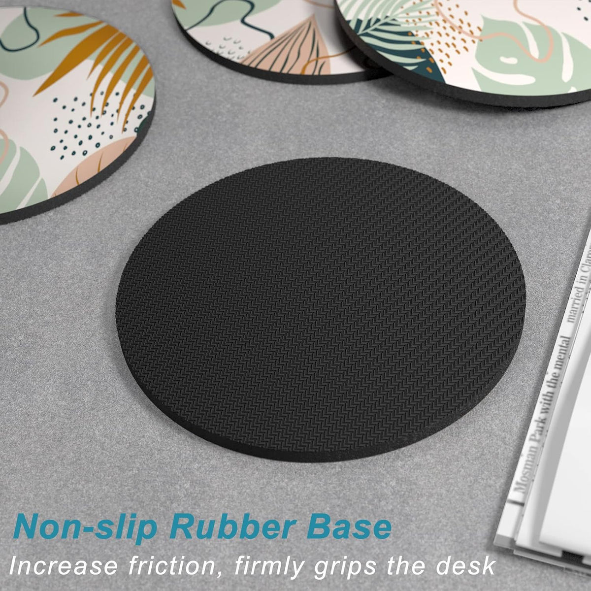 Nipichsha Coasters for Drinks, Set of 6 Cute Absorbent Rubber Drink Coasters for Cup with Non Slip Backing, Kitchen Home Decor Housewarming Gift, Round 4 in, Work Hard