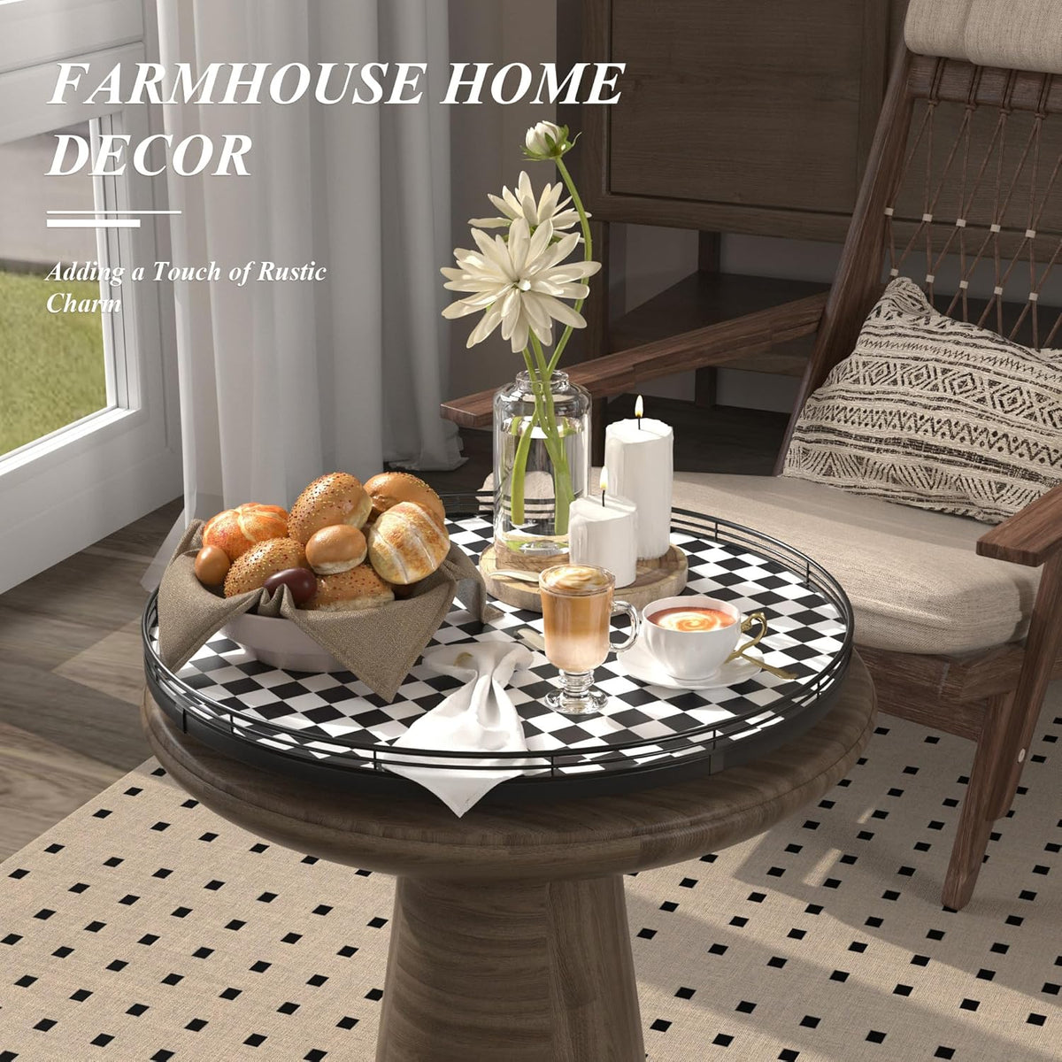 Farmhouse Oak 9" Lazy Susan Turntable Organizer for Cabinet, Round Wooden Lazy Susan Organization and Storage for Dining Table, Pantry, Kitchen, Countertop, Cupboard,Home Decor, Walnut Wood