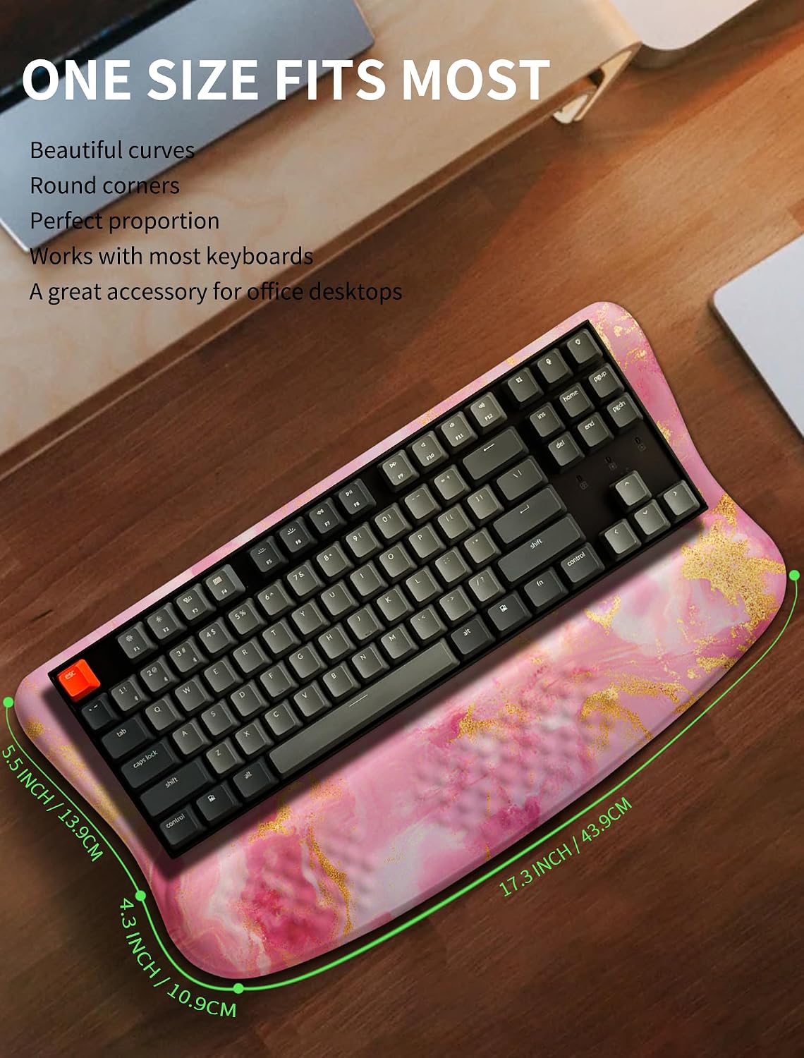 Ergonomic Wave Wrist Rest with Keyboard Stand, Cushioned Palm Rest, Comfortable Integrated Memory Foam for Natural Typing and Relieve Wrist Pain, Dark Night Black