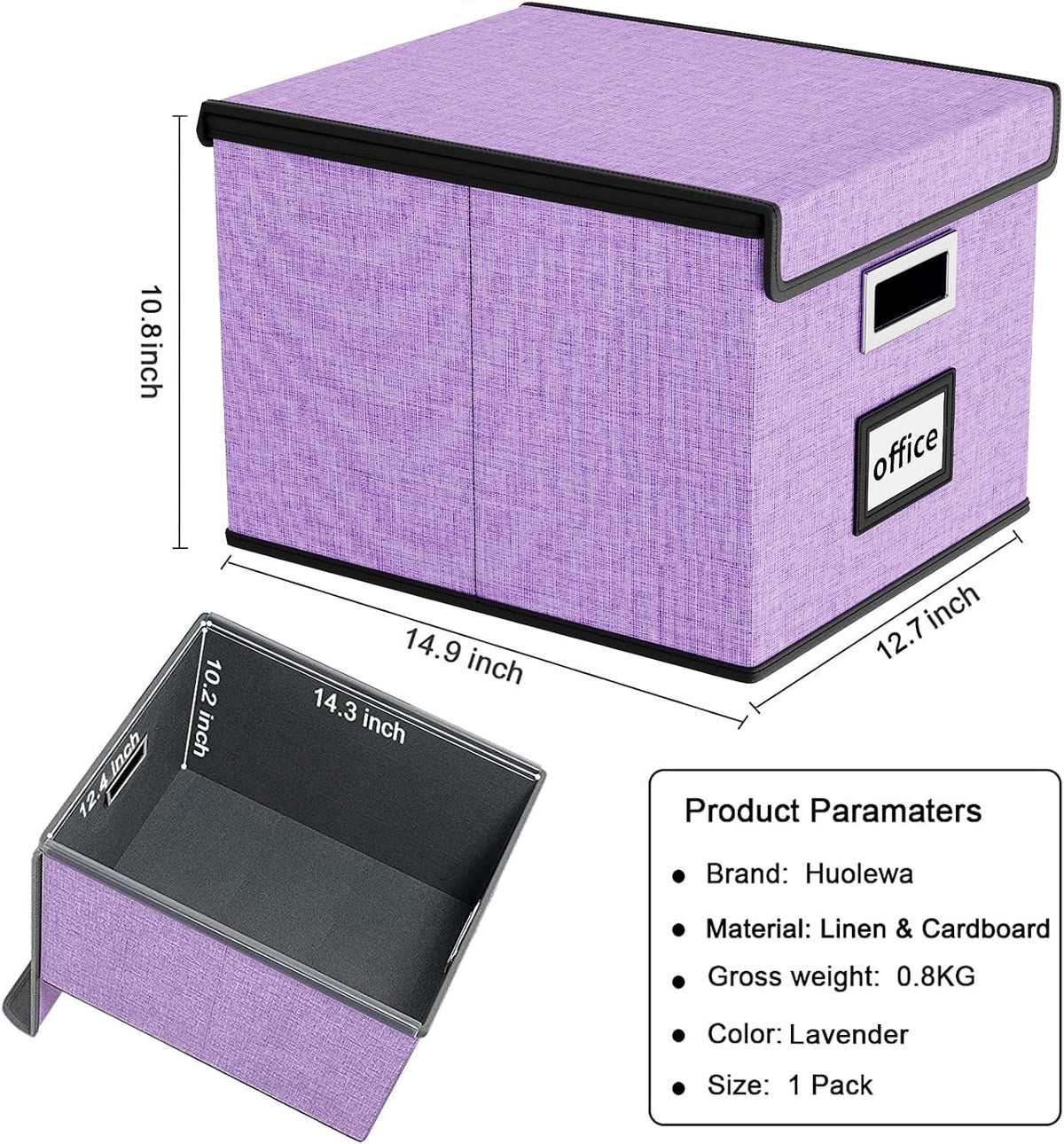 Upgraded Portable File Organizer Box with Lid, Collapsible Linen Hanging Filing Storage Boxes with Plastic Slides, Decorative Home/Office Filing System Box for File and Folders Storage (Gray)