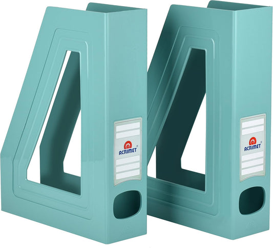 Acrimet Magazine File Holder, Vertical Desk Organizer, Solid Green, 2 Pack | Durable Plastic, Office & Home Use, Rack Design for Folders and Mail, Space-Saving Storage