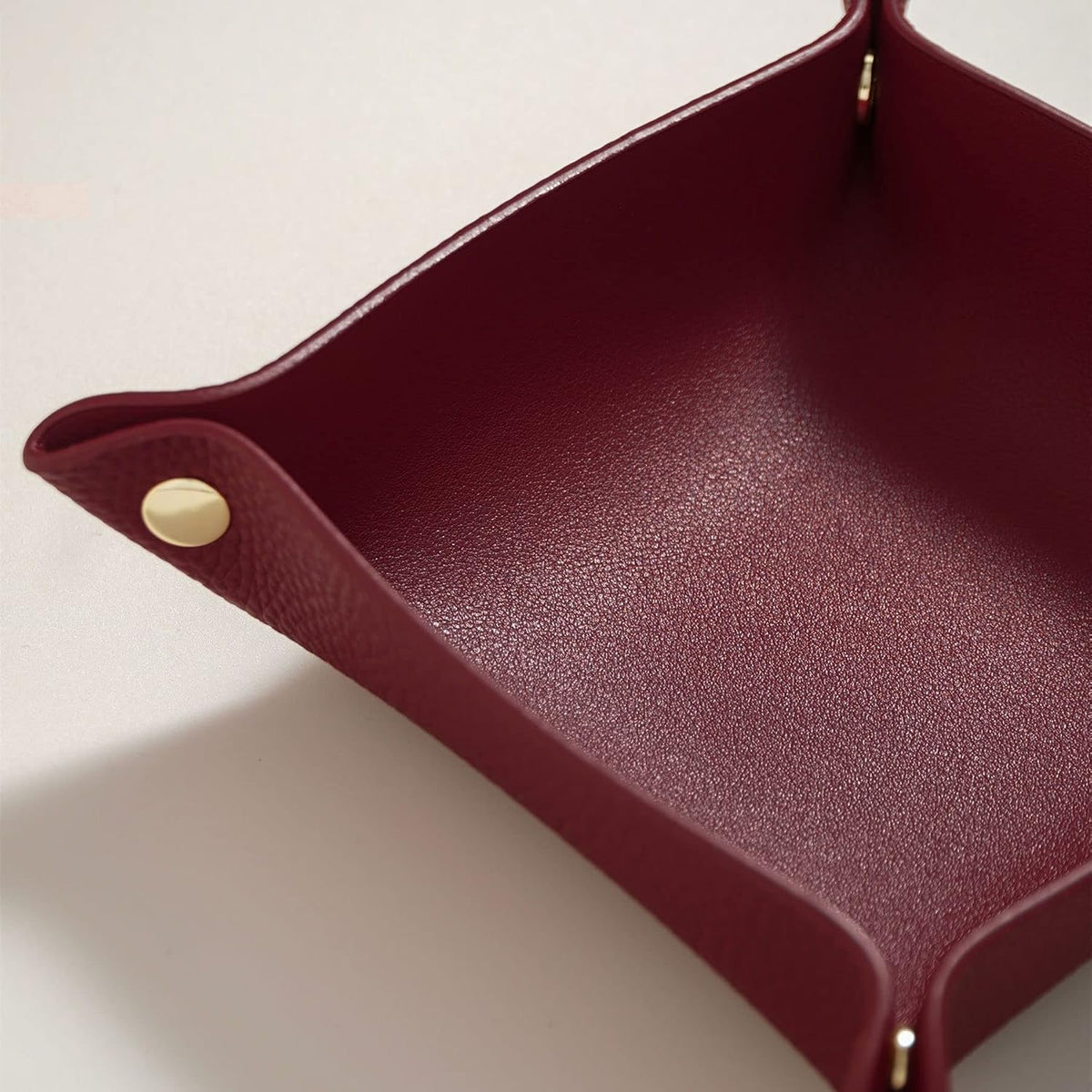 OLETHA Small Foldable Valet Tray, Travel Essentials for Women, Portable Catchall Organizer for Jewelry & Keys, for Hotel Nightstands, Home Office & Desk, Aesthetic Faux Leather, Light Taupe