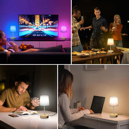 Ascher Small Bedside Table lamp, RGB Color Changing Lamps, 3 Color Temperatures, Dimmable Nightstand Lamp with USB C+A Ports, Touch Desk Lamp for Bedroom Living Room, H11.4in(Flaxen Shade)