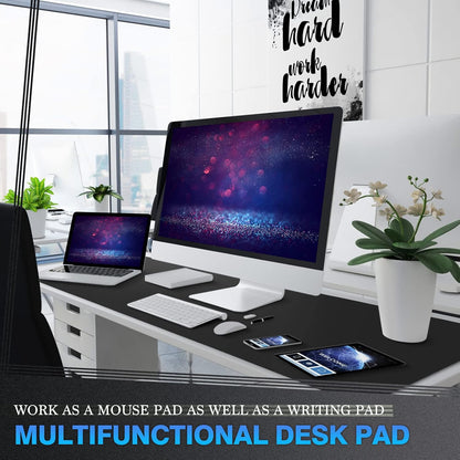 K KNODEL Large Office Leather Desk Mat, Mouse and Keyboard Pad, Computer and Laptop Mat, Desktop Protector and Cover, Writing Pad and Blotter (31.5"x15.7", Black)