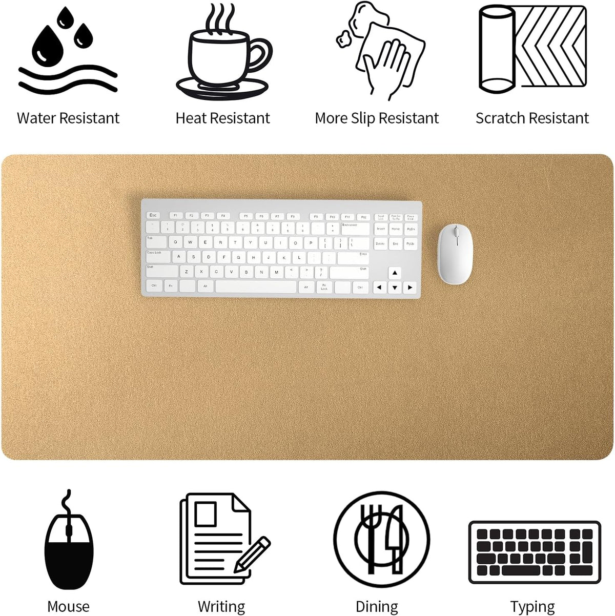 Bloss Leather Desk Pad and Keyboard Wrist Rest, Large Mouse Pad + Keyboard Pad+Mouse Wrist Support, Non-Slip Desk Mat Protector for Office, Home(31.5×15.7 Inches,Beige) - Colors A