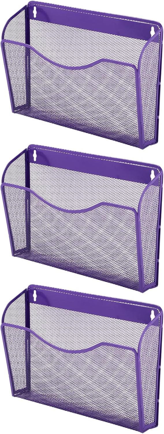 EASEPRES 3 Single Pocket Mesh Hanging File Organizer, Vertical Wall Mounted Magazine File Holder, Mount Basket Mail Paper Document Folder Organizing for Office, Home and School, Black