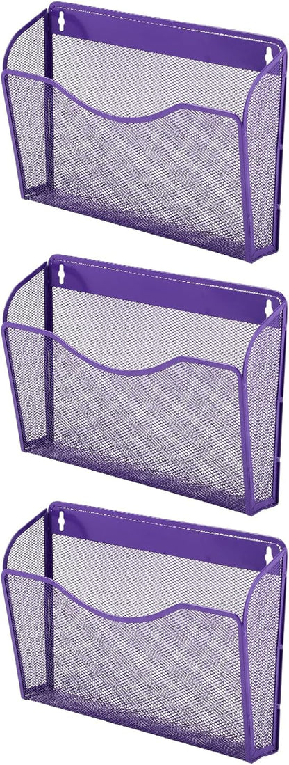 EASEPRES 3 Single Pocket Mesh Hanging File Organizer, Vertical Wall Mounted Magazine File Holder, Mount Basket Mail Paper Document Folder Organizing for Office, Home and School, Black