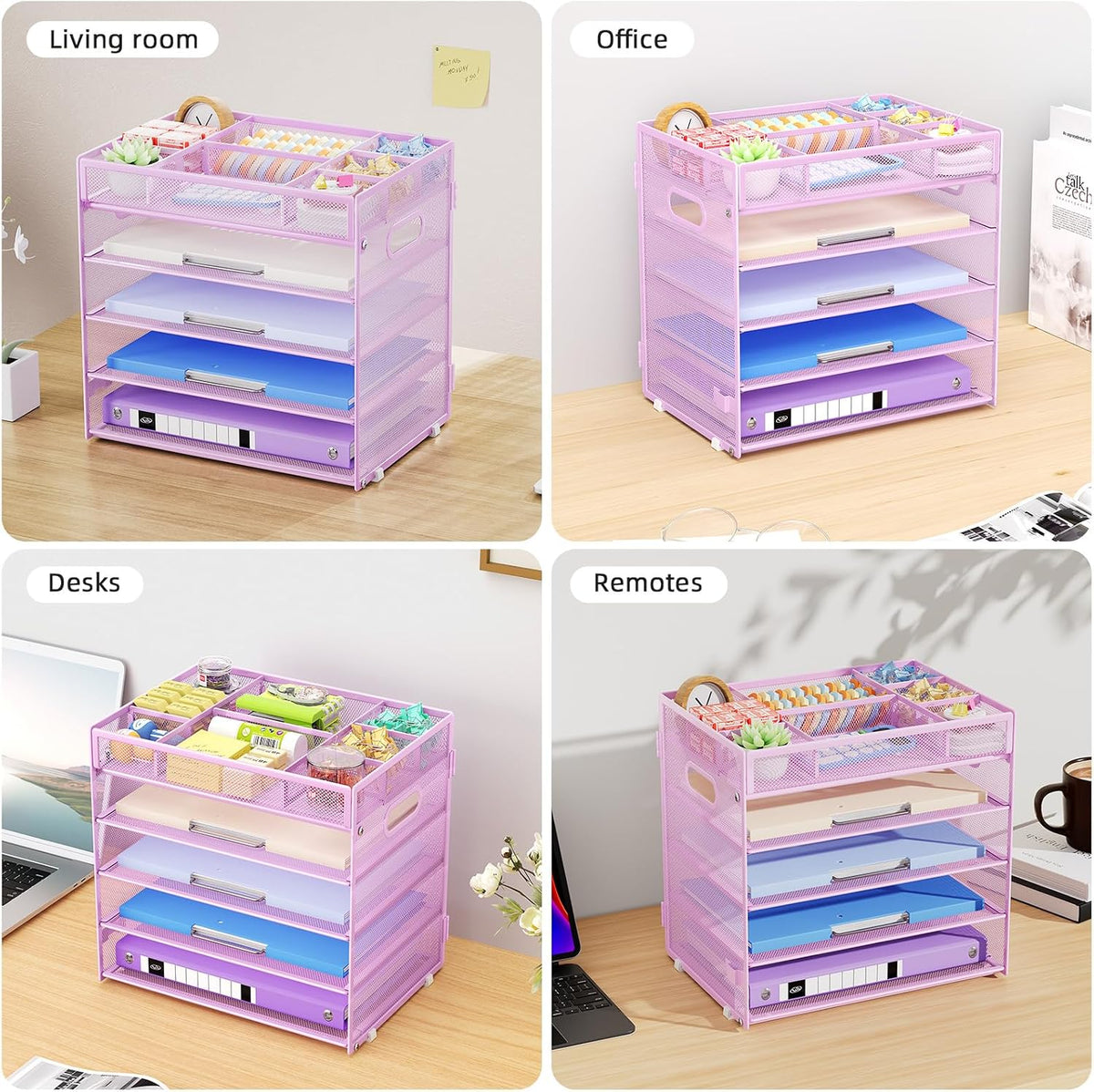 Marbrasse 5 Tier Paper Organizer Letter Tray, Mesh Desk File Organizer with Handle, Paper Sorter Desk Organizer for Home Office Supplies - Black, Adjustable