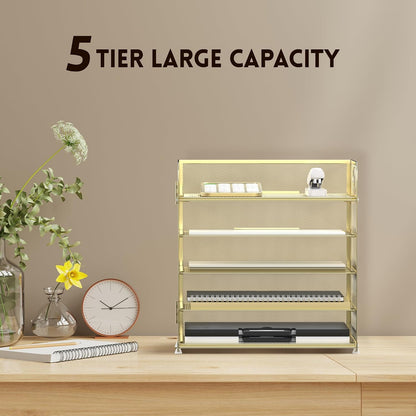 Supeasy 5 Trays Paper Organizer Letter Tray with Handle-Mesh Desk File Holders, Paper Sorter Desk Organizer for Office, Home, Classroom or School