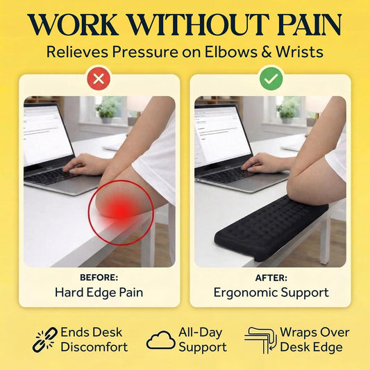 WESTERN COMFORT L-Shaped Desk Edge Cushions (2 Pack) for Elbow & Wrist Relief – Ergonomic Non-Slip Memory Foam Office Desk Arm Rest Pad for Gaming & Work Comfort – Breathable Lycra with Massage Dots