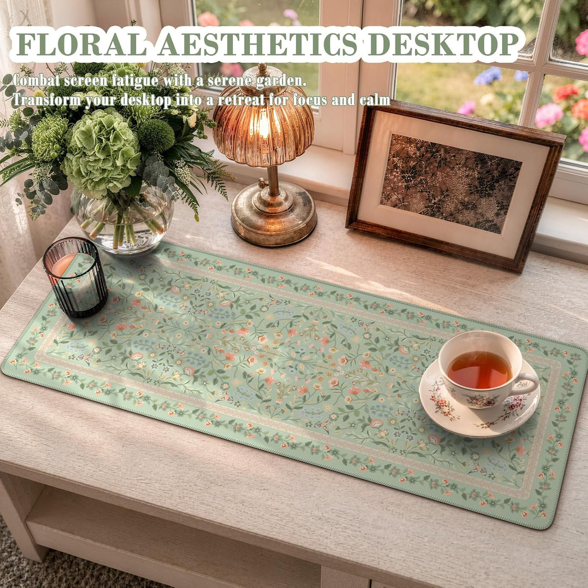 iCasso Desk Mat for Keyboard and Mouse, Large Mouse Pad, Desk Pad Mat, Anti-Slip Big Mousepad with Stitched Edges for Computer Desktop(Deep Green)
