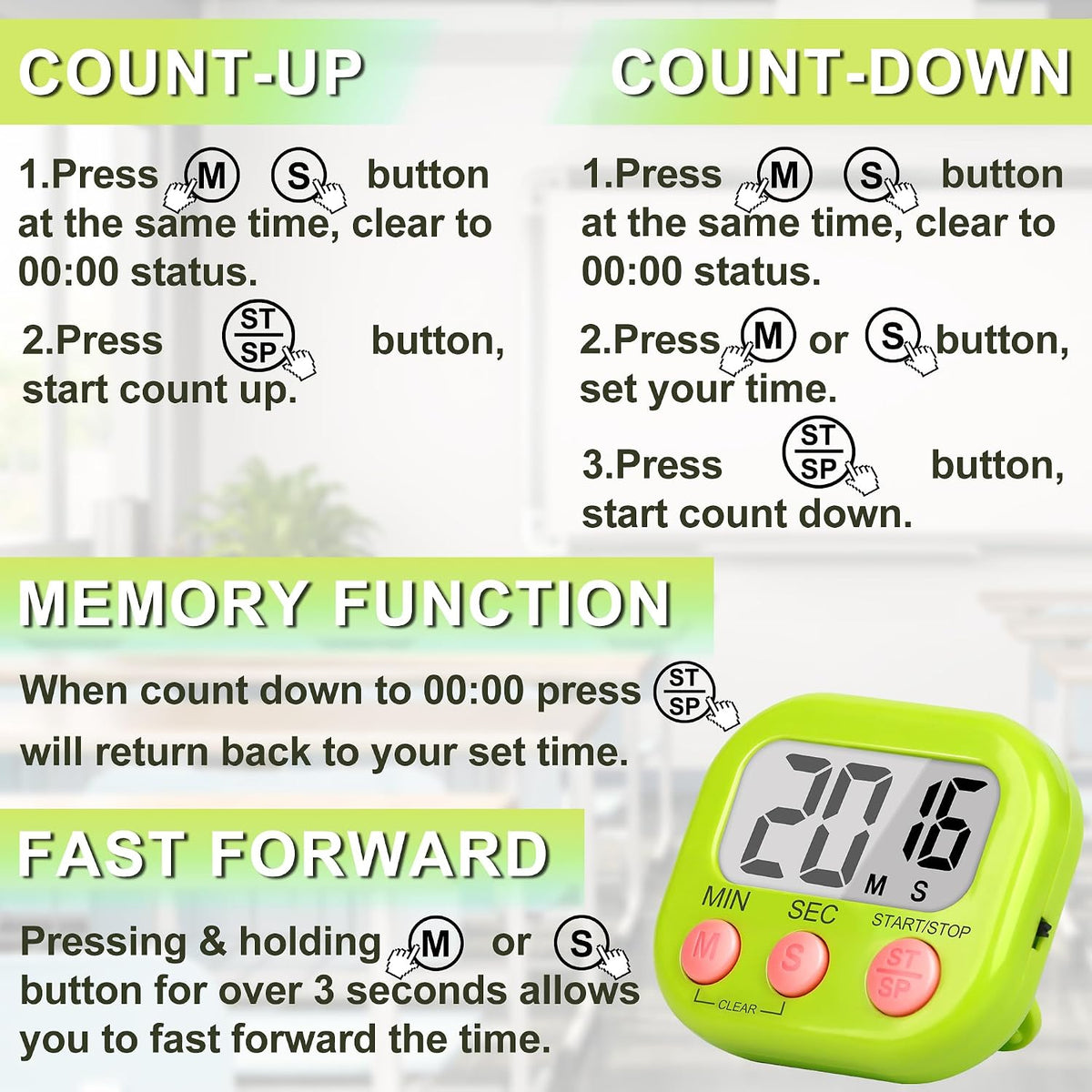 ZILLEEN Classroom Timer for Kids Teachers 2 Pack Digital Timers