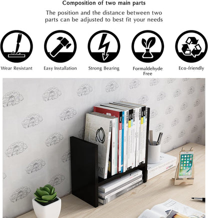 Jerry & Maggie Desktop Organizer Office Storage Rack Adjustable Wood Display Shelf Free Style Double H, Multi-Functional Mini Bookshelf for Desk Natural Stand (White)